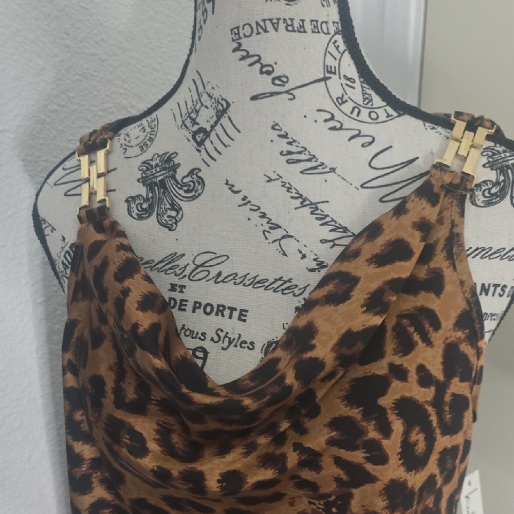 Nicole Miller Leopard Print Satin Cowl Neck Women's Top (NWT)(S)🖤🐆🖤 - Picture 5 of 8